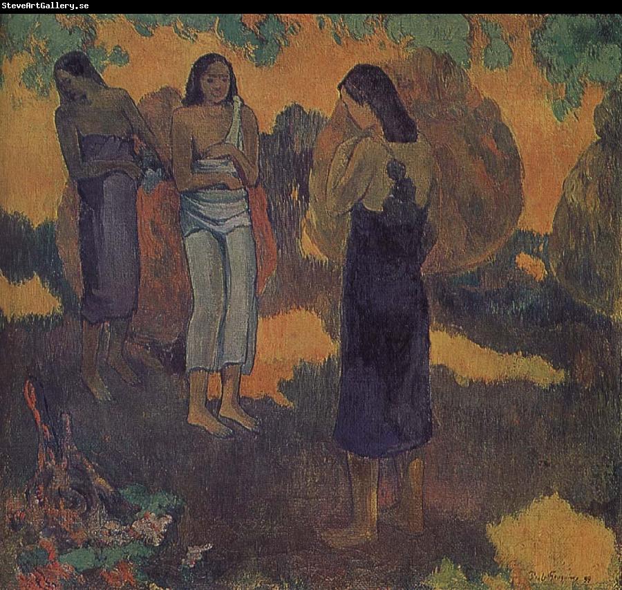Paul Gauguin Yellow background, three women
